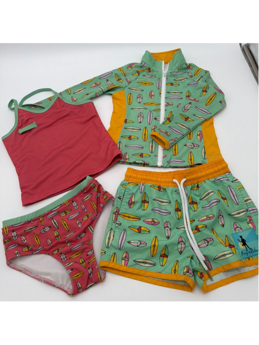 KING OF REDONDA Girl’s Tankini, Rashguard, and Surf Short Set. Size 2T